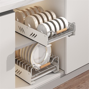 Stainless Steel <b>Dish</b> Storage Rack Kitchen Cabinet <b>Standing</b> Type Non-Folding Double Tier Waterproof Modern Drawer-Type Pull Box - Product Image 3