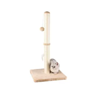 Poteau à gratter court en bois pelucheux à double section personnalisé tour pour chat d'intérieur