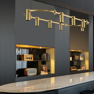 New Design Led Pendant <b>Light</b> Gold Rectangular Round Rail Luxury Modern Modular Multi-head Lamp Brass Chandelier for <b>Dining</b> Room - Product Image 1