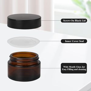 1oz 2oz 4oz 8oz Straight Sided Round Amber <b>Glass</b> Cosmetic Jar with Black Plastic Lid BPA Free <b>Container</b> - Product Image 5