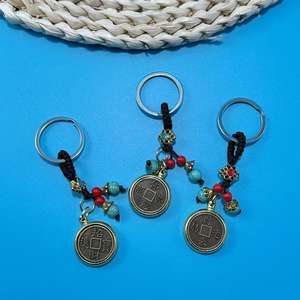 Porte-clés rotatif en pièce de monnaie en cuivre, Art moderne, Pendentif portable attirant la richesse, Matériau plastique, Vente en gros, 2 Yuan - Product Image 3