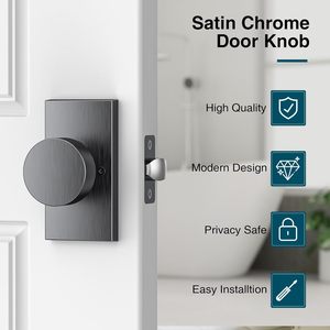 Calzibeno Satin Chrome Door Knob Steel Gray Modern Design Privacy Interior Handle For Bedroom Bathroom Sturdy - Product Image 5