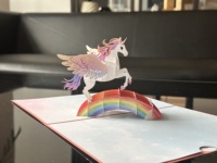 Carte de vœux 3D licorne pop-up, design arc-en-ciel magique, découpe laser, écologique, vernissage brillant, papier artistique, format A4, anniversaire, mariage