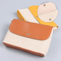 Bolsa de Maquillaje Vintage de Lino y PU de Dos Tonos con Solapa, Cierre de Botón a Presión, Interior Dividido, Bolsa de Almacenamiento de Cosméticos Portátil para Viaje
