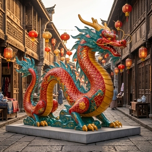 Statue de dragon chinois personnalisée en PRV, sculpture de Feng Shui en fibre de verre, décor extérieur étanche pour aménagement paysager et océanarium - Product Image 3