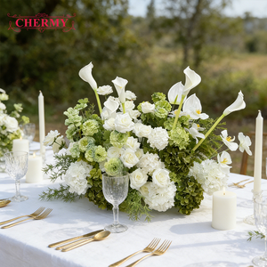 Dalian Chermy OEM Vente en gros Composition florale artificielle Hortensia vert Chemin <span class=keywords><strong>de</strong></span> table pour <span class=keywords><strong>mariage</strong></span> et décoration <span class=keywords><strong>de</strong></span> fête - Product Image 1