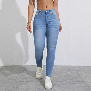 Women's Skinny <b>Jeans</b> Light Blue High <b>Elasticity</b> Crouching Waist Street Fashionista Europe America Africa - Product Image 1