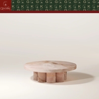 Table basse moderne en onyx rose GOLDKING avec base ronde groupée pour villa, appartement, salon ou projet