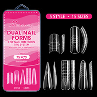 75 unidades/caja Puntas de extensión de uñas cuadradas de doble forma, de cobertura completa, moldeado rápido, para gel UV y acrílico, uñas postizas