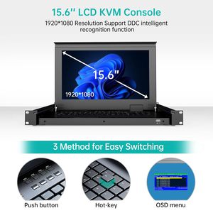 MT-VIKI <span class=keywords><strong>KVM</strong></span> Rack Mount per Monitor LCD da 15.6" 1080P con OSD/Hotkey, 8 Cavi <span class=keywords><strong>KVM</strong></span>, Tastiera e Touchpad, Rack 1U da 19 pollici - Product Image 4