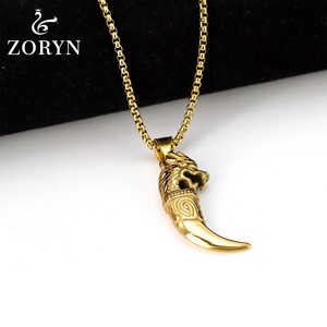 Pendentif Tête de Dragon Plaqué Or, Dents de Loup, Style Chinois Vintage Viking, Protection Punk Hip Hop, Bijoux en Acier Inoxydable pour Hommes et Femmes - Product Image 2