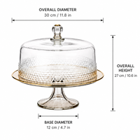 Présentoir à gâteau en verre jetable haut de gamme avec couvercle en dôme, plateau de présentation sur piédestal, bord doré, élégant pour desserts de mariage et usage domestique
