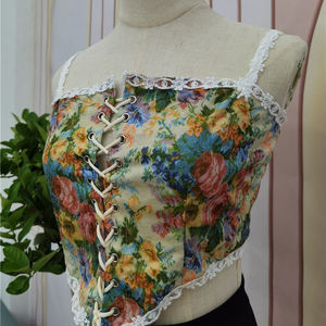 เสื้อสายเดี่ยวลายดอกไม้สไตล์ฝรั่งเศสย้อนยุคสำหรับผู้หญิง ไซส์ S M L XL แบบผูกเชือกสไตล์คอร์เซ็ท เสื้อท่อนบนสำหรับฤดูใบไม้ร่วงและฤดูหนาวปี 2021 ทรงเข้ารูปสวยงาม - Product Image 1