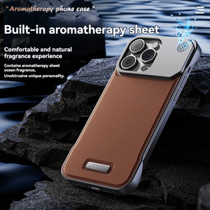 כיסוי טלפון חדש ללא שוליים עם רצועת אלקטרופלטה לארומתרפיה, עשוי מעור PU וחומר PC, עם טעינה אלחוטית מגנטית לסדרה 17 - Product Image 3