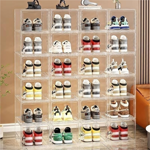 صندوق تخزين أحذية شفاف من البلاستيك قابل للطي مع مغناطيس، منظم حديث بطبقة واحدة مخصص لعرض الأحذية الرياضية - Product Image 3