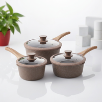 Marmite en aluminium moulé sous pression OEM durable avec revêtement céramique granit antiadhésif, ensemble de 3 casseroles et faitouts sans PFAS