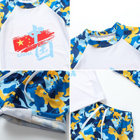 Baju Renang Dua Potong Bahan Spandex/Polyester Bernapas dengan Motif Kartun dan Topi Renang untuk Pria, Remaja Laki-laki, dan Anak-anak