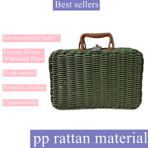 Cesta de pícnic de ratán rectangular de estilo rural con doble ASA Cesto de almacenamiento de alimentos al aire libre lindo <span class=keywords><strong>para</strong></span> acampar y picnics - Product Image 2