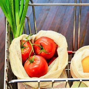 Bolsa de 100% algodón reutilizable, malla de estilo francés, malla larga de mango corto, bolsas de frutas de colores lavables - Product Image 3