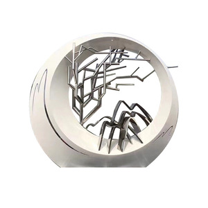 Sculpture de lune abstraite blanche Jiahua en acier inoxydable, décoration de table circulaire, motif géométrique fait main - Product Image 1