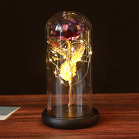 Rose artificielle cadeau romantique fleurs préservées avec lumière dans un dôme en verre pour son anniversaire mariage saint valentin fête des mères