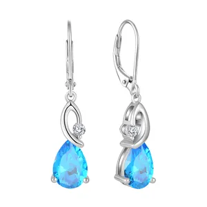 Mulheres Brincos 925 Sterling Silver Birthstone Drop Dangle Brincos Leverback Brincos com 3A Cubic Zirconia Jóias Girl Gift