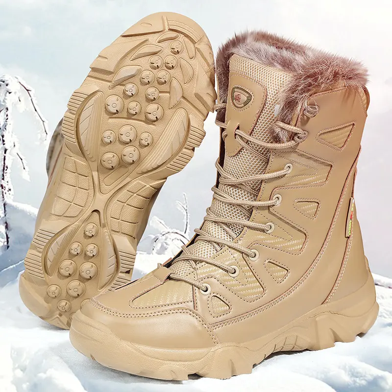 Winter Warm Snow Boots for Men High Top Climbing Fur Hunting Anti-slip Ankle Tactical Desert Boots Outdoor Couple Hiking Shoes