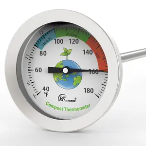 Compost Soil thermometer with Big dial Scale Long Probe Stainless Steel garden thermometer