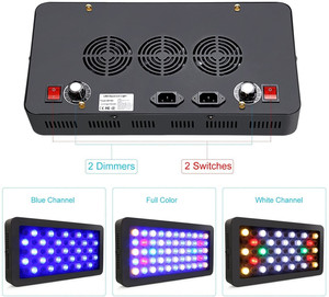 Lampe d'aquarium LED à spectre complet 165W, 2 variateurs, 2 interrupteurs, 3W*55pcs, haute puissance, WRGB, pour récif corallien marin - Product Image 3