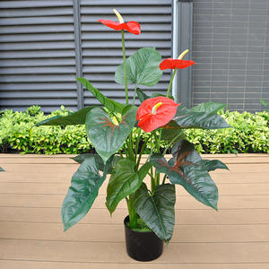 Plantes artificielles <span class=keywords><strong>en</strong></span> <span class=keywords><strong>pot</strong></span> d'orchidée <span class=keywords><strong>rouge</strong></span> simulée, verdure réaliste pour l'intérieur, Noël, Thanksgiving, Nouvel An - Product Image 1