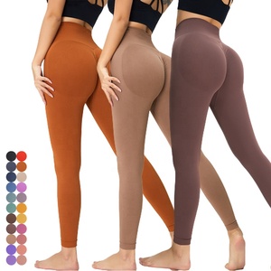 Leggings da Yoga personalizzati a vita alta da palestra senza cuciture anteriori Activewear collant da allenamento Scrunch Booty Hip Rise pantaloni da Yoga per le donne 5 pezzi - Product Image 1