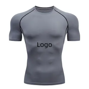 Lente/Zomer Elastische Ronde Hals Korte Mouw Sport Strak Shirt Logo Afdrukken Aangepaste Grote Heren Hardloop-En Sportkleding