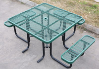 Mesa de comedor de pícnic para Discapacitados de Metal comercial al aire libre, juego de muebles de jardín, Patio exterior de acero, mesa de café externa con Banco