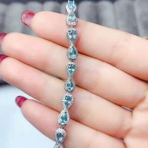 Exquisita Pulsera de Plata de Ley 925 con Topacio Azul Suizo Natural para Mujer, Pulseras Finas - Product Image 1