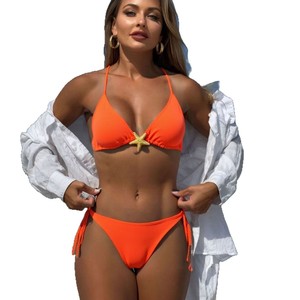 Women's <b>Bikini</b> Set 2 Piece Ribbed Crossed Halter Swimsuit Fruit Green Beachwear - Product Image 5