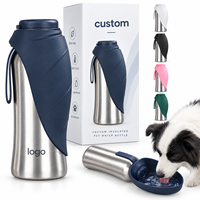 Nouvelle gamelle pliable en silicone de haute qualité pour chien, 24 oz, en acier inoxydable 304, avec bouteille d'eau portable et couvercle à sangle pour les promenades en extérieur