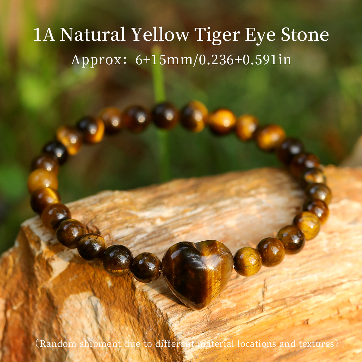 Bracciale con cuore in pietra occhio di tigre giallo naturale 1A