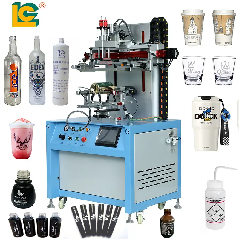 Cosmetic Bottle Semi Automatic Servo Motor Glass Plastic Bottle Screen Printing Machine with PLC Control