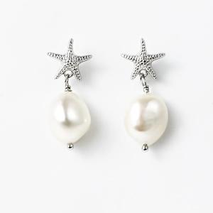 Moda perla brillante chapado en oro lindo diseño de estrella de mar pendientes mujeres 925 gota colgante perla pendiente joyería regalo - Product Image 3