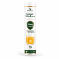Comprimés effervescents multivitaminés pour l'immunité - Vitamine C D3 Zinc Orange Naturel Faible en sucre Végétalien 15 unités OEM ODM Marque privée