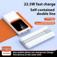 Batterie externe portable 20000 mAh étanche au lithium polymère avec 2 câbles de données intégrés, charge rapide PD 22,5 W et écran LED