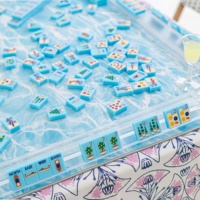 Fichas de Mahjong de Playa Americanas Personalizables, 160 Piezas, Diseño de Costa Azul, Talladas en Acrílico, Fichas de Mahjong Americanas de Lujo en Azul