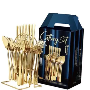 Edelstahl Messer Gabel Löffel Set 24 Stück Gold Roségold Besteck Besteck Besteck Set Mit Ständer