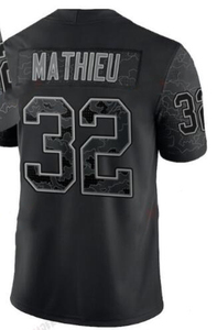 Maillots de football américain noirs brodés RFLCTV Limited 32 Tyrann Mathieu 4 Carr 5 Landry 6 Maye 12 Olave - Product Image 6