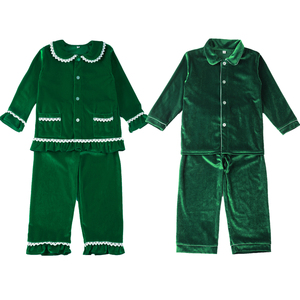 Pyjamas de Noël pour la famille, ensemble de pyjamas vert et rouge en velours, vêtements de nuit d'hiver pour adultes, pyjamas pour bébés garçons et filles - Product Image 2