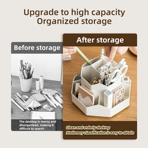 Organisateur de papeterie en plastique de grande capacité OEM ODM Rotation 360 ° Conteneur de stockage de crayons Porte-stylo - Product Image 6