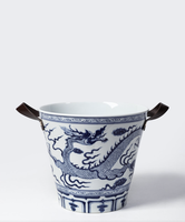 Ember Es Keramik Jingdezhen 5L Biru Putih Gaya Naga Phoenix dengan Lapisan Kerak, untuk Wiski Dingin, Anggur Merah, Minuman Pesta, Tahan Lama