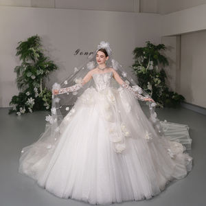 Vestido de Novia Moderno y Lujoso Gt152, Estilo Princesa, con Apliques, Cuentas y Lentejuelas, Flores 3D, Cola de Capilla, Sexy - Product Image 5