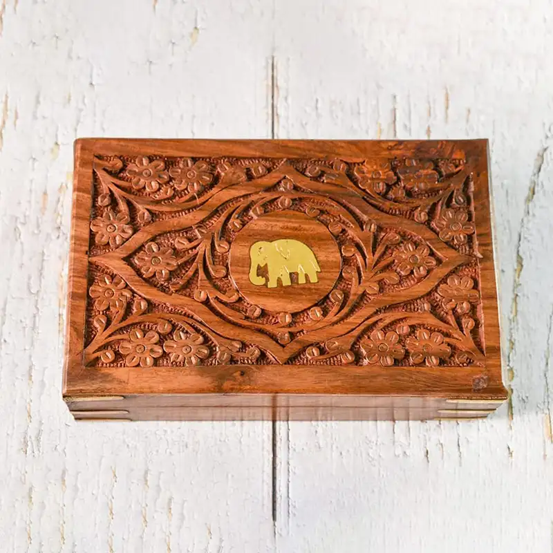 Caixa de joias multifuncional com elefante esculpido à mão