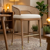 Chaise en rotin tressé rétro de haute qualité, chaise de bar simple en bois et rotin pour restaurant
